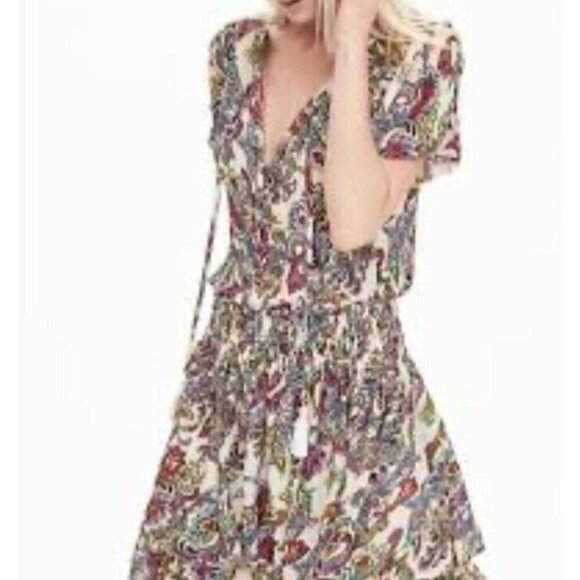 Banana Republic Multicolored Peasant Boho Paisley Tassel Tie Mini Dress Size XS - Picture 3 of 16